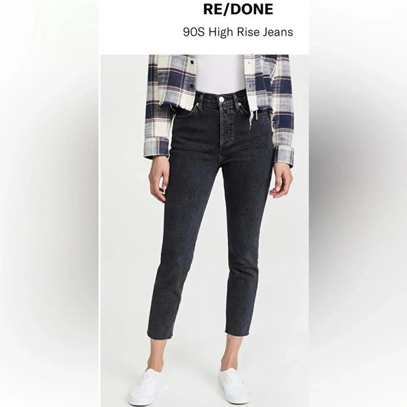 RE/DONE 90S High Rise Straight Leg Jeans Stoned Noir Black Size 24 - Picture 12 of 12